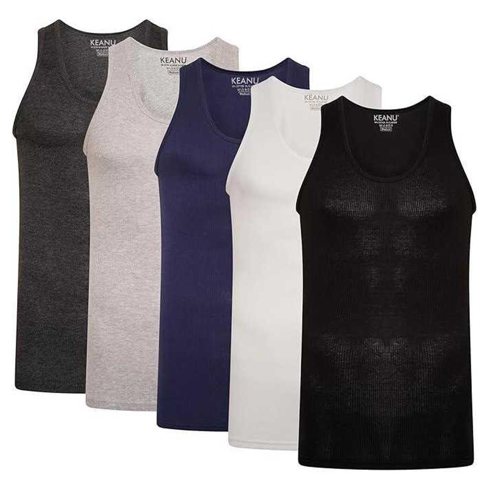 Keanu Mens Ribbed Cotton Blend Fitted Vest Top (Pack of 6)