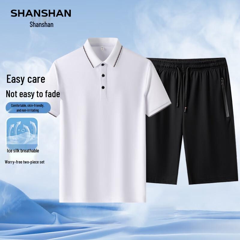 SHANSHAN Men s Summer Business Casual Polo Shirt & Shorts Set XL /180