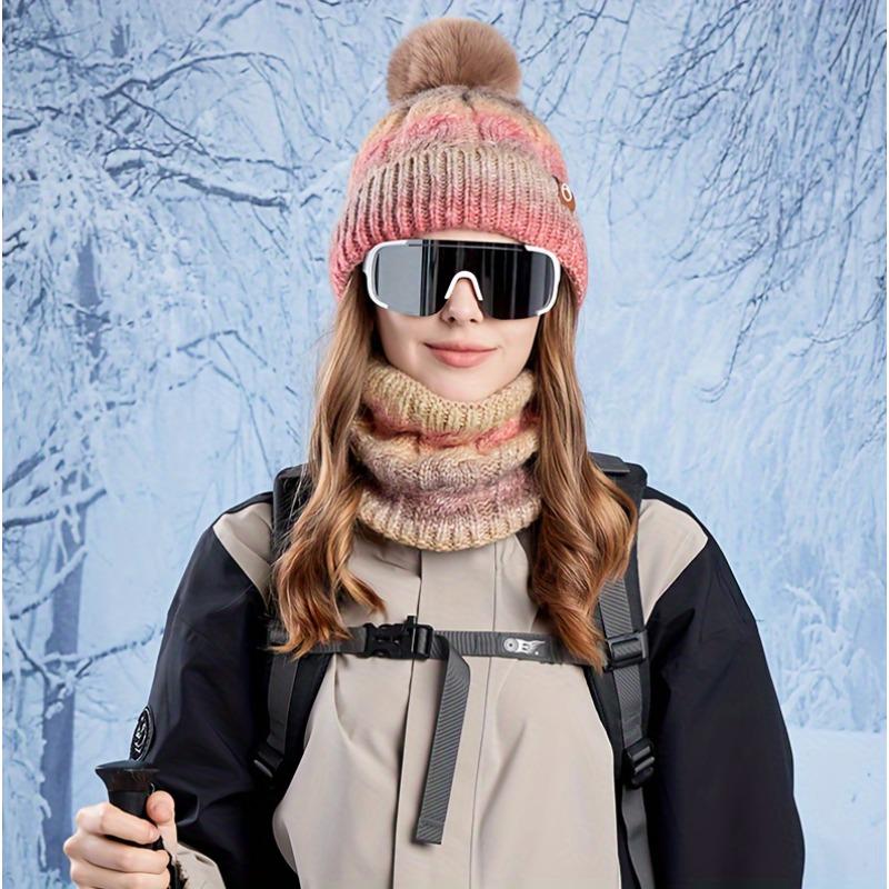 2025 Winter Beanie Hat and Scarf Set for Women - 2pc Acrylic Knit Fabric, Solid Color with Plush Lining, Ear Warmer Design, Hand Wash
