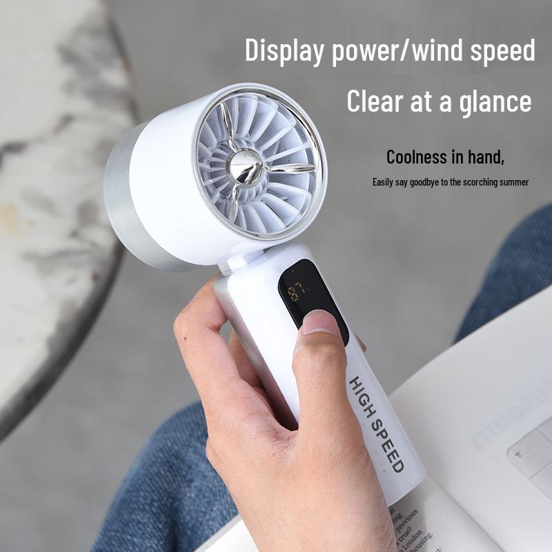 High-Speed Turbo Digital Display 5-Speed Portable Handheld Fan for Outdoor and Desktop Use