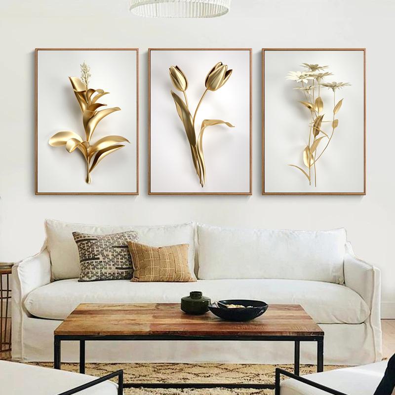 Metal Wall ArtAbstract Gilded Flowers Plant Laminas Decorativas Pared Cuadros Arte De Lienzos Decorativos  Para Sala Decoracion