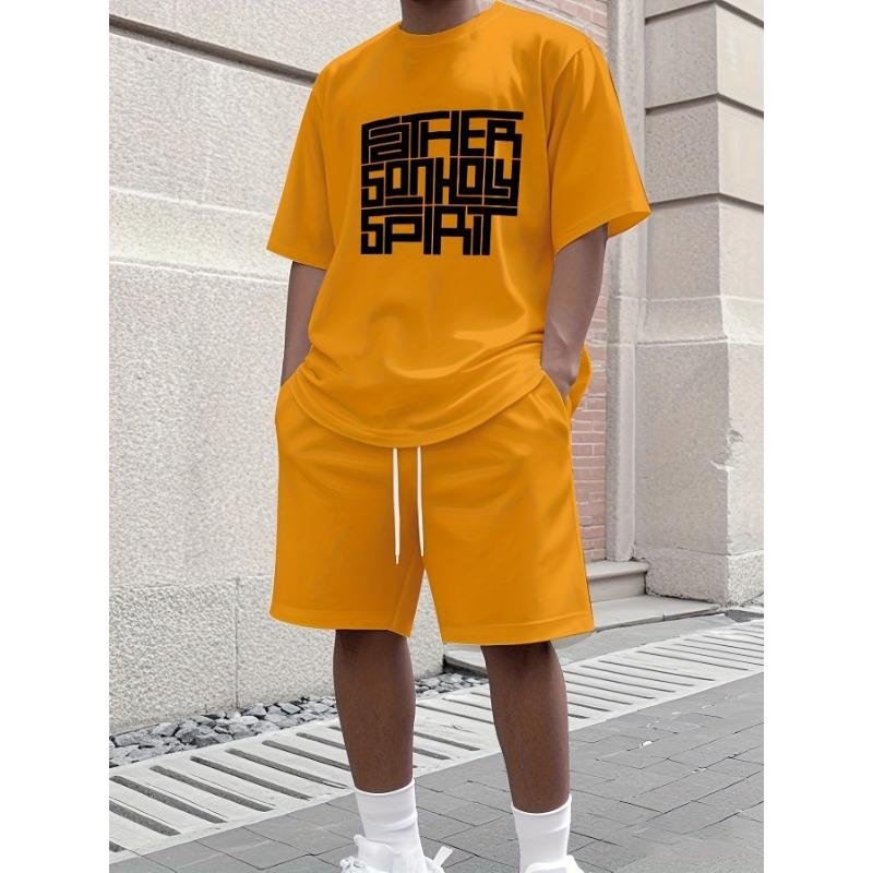 

Summer Men s Suit Features a Letter Print Pattern, Round Neck, Short Sleeve, Polyester Fiber, Comfortable, Soft S