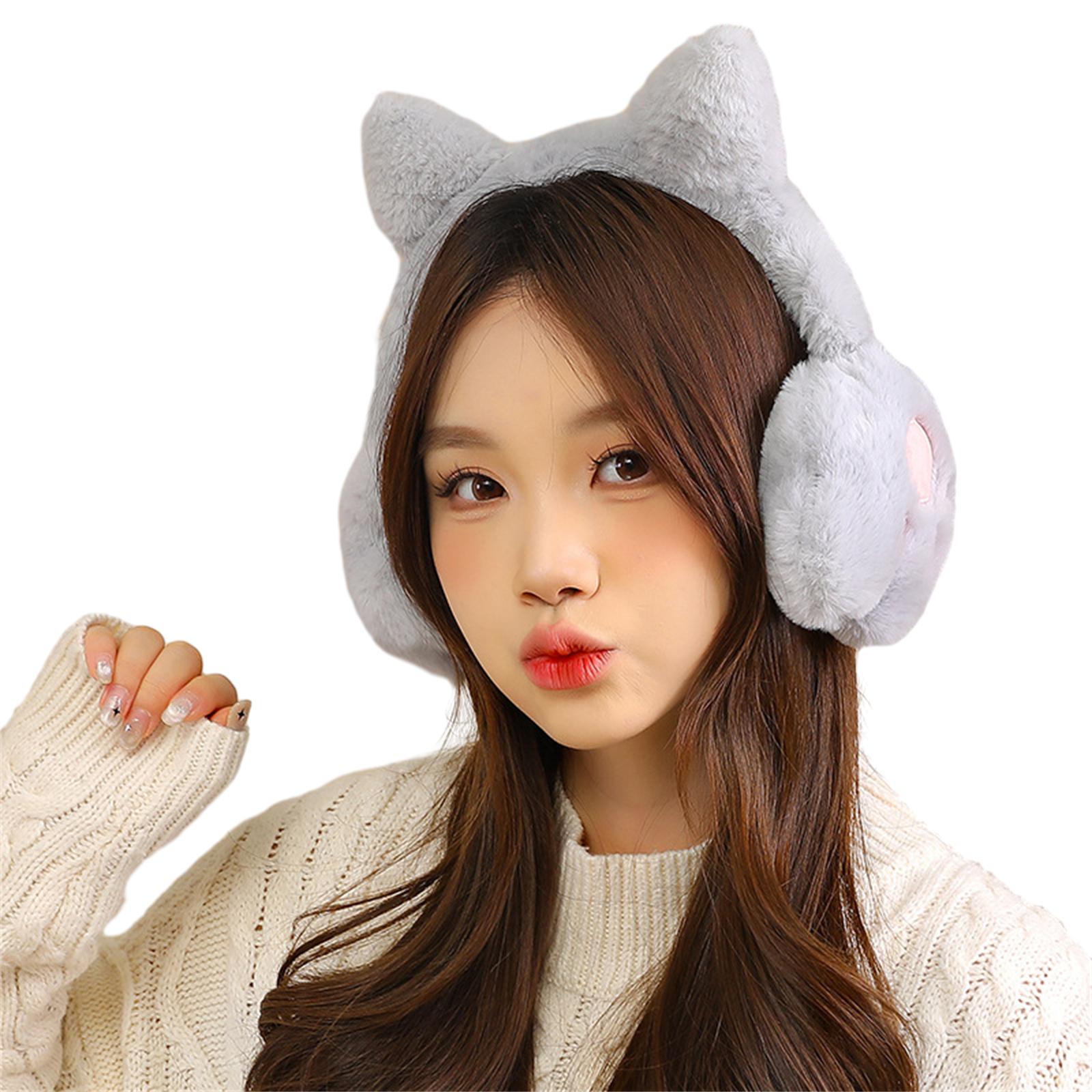 

Cartoon Cat Ear Shape Plush Earmuff Adult Elastic Ear Warmer Winter Cold Winter Presents for Students Teens Skiing серый