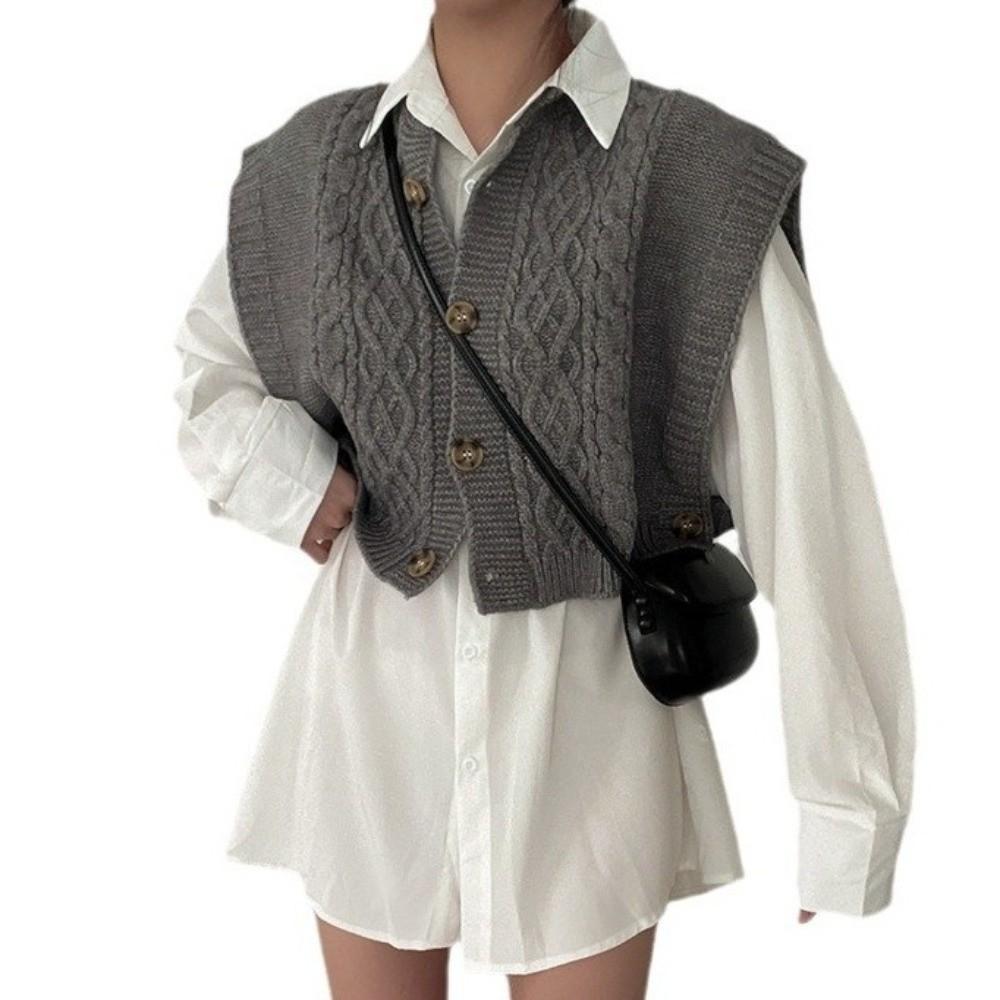 Loose Fit Cable Knit Vest Sleeveless Knit Waistcoat Versatile Fall Winter Vest Casual Wear