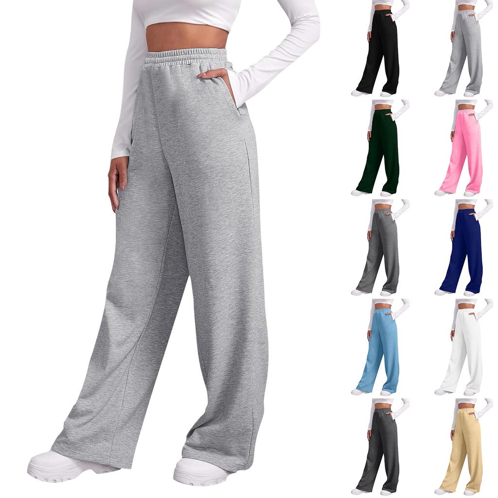 Women's Winter Sweatpants Solid Color Casual Pants Women's Fleece Sweatpants Wide Leg Straight Pants