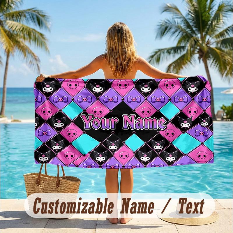 Custom Text Beach Towel, Soft Absorbent Swimming Multi-use TowelKuromi