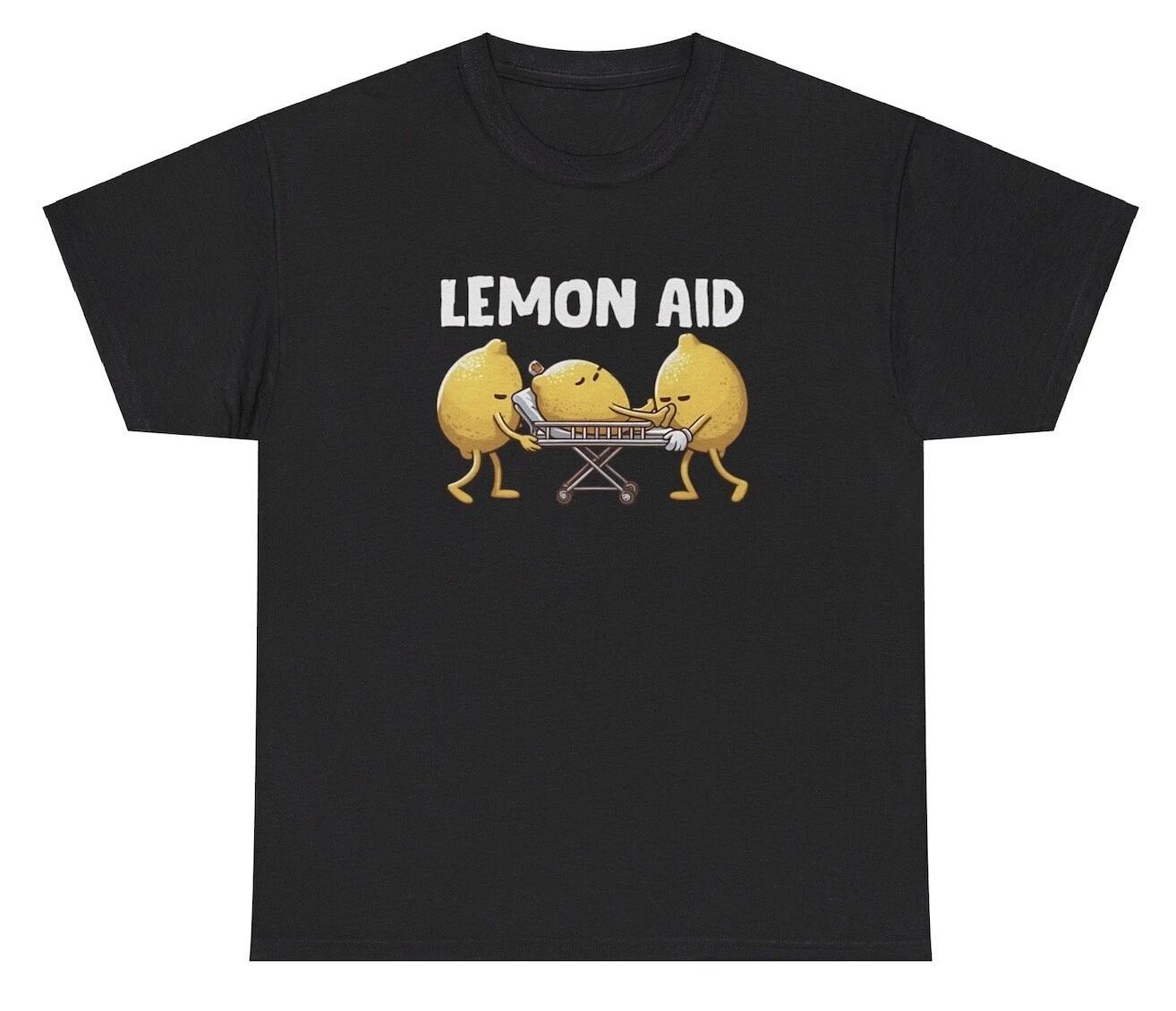 Lemon Aid T Shirt Funny Lemonade EMS Pun Gen Z Ironic Humor Novelty Gift Tee XL