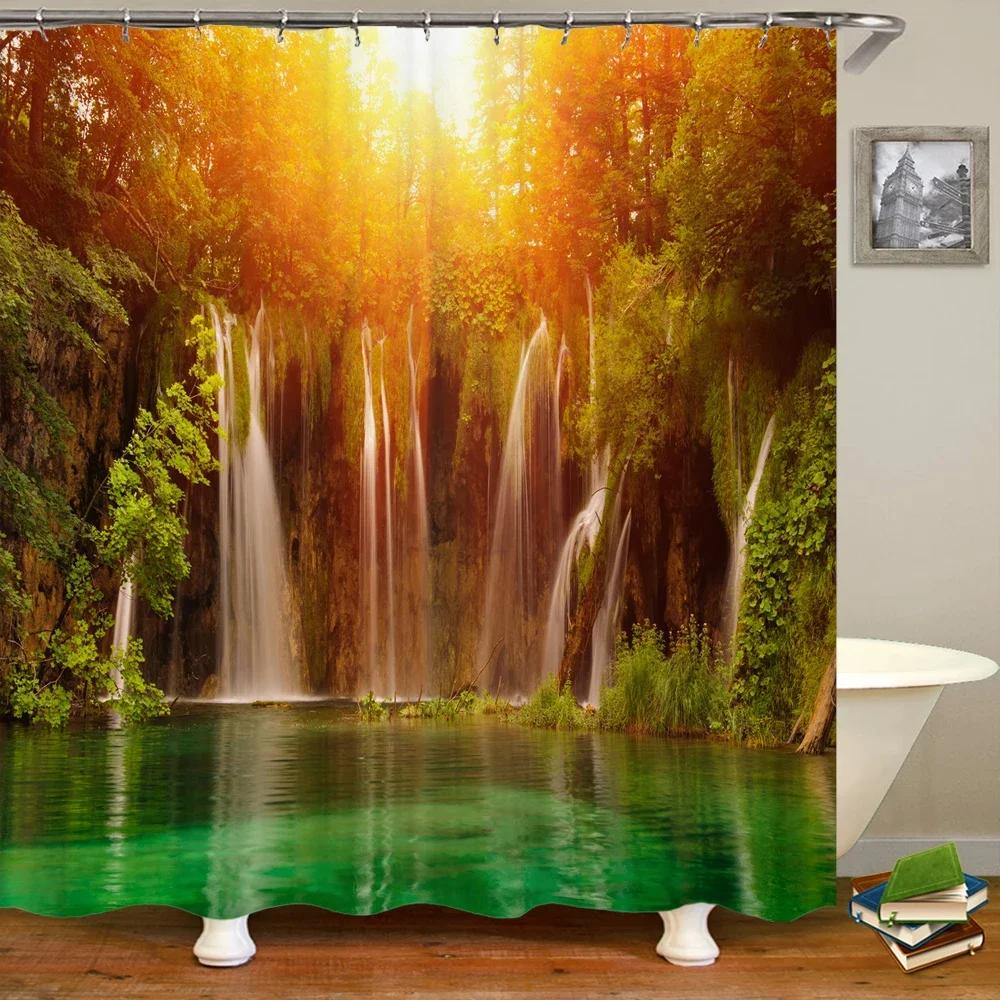 Shower Curtain Various Autumn Dusk Forest Scenery 3D Printing Shower Curtains Polyester Waterproof Home Decor Curtain