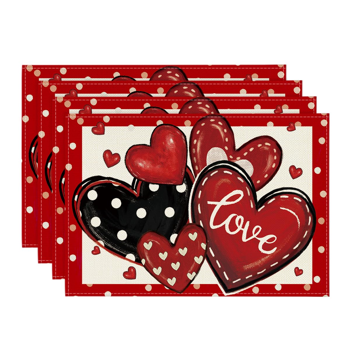 

Dot Hearts Love Pink Valentine s Placemats Set of 4, 12x18 Inch Wedding Anniversary Table Mats for Party Dining Decoration 12 x 18 , Rectangular 4 Pcs