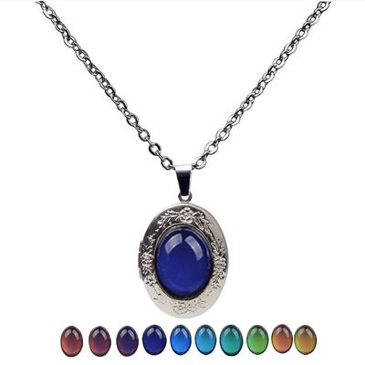 Cool Temperature Oval Locket Pendant Mood Changing Necklace Emotion Color Change Jewelry for Men Women Lovers Photo Frame Box
