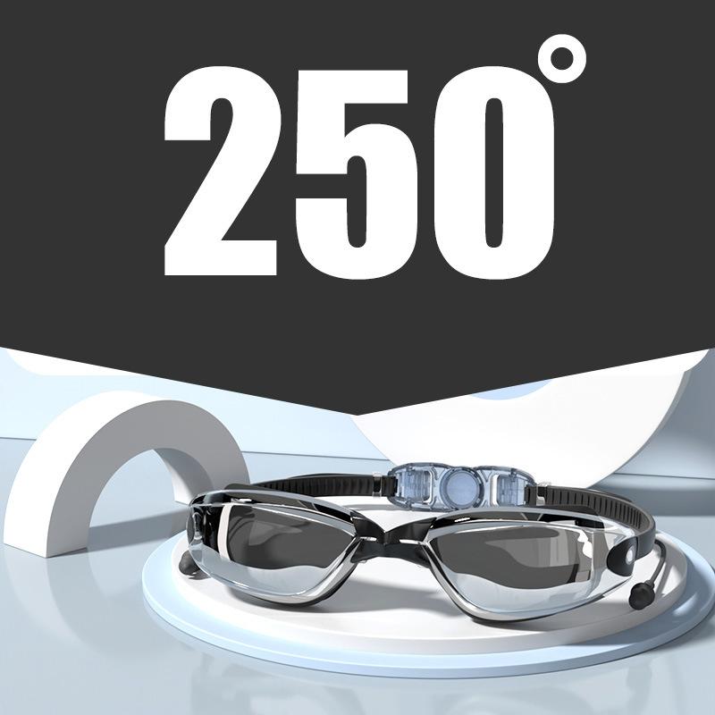 -1.5~-8.0 Adult Myopia Swimming Goggles Waterproof Anti-fog HD Transparent Electroplated Large Frame With Earplugs