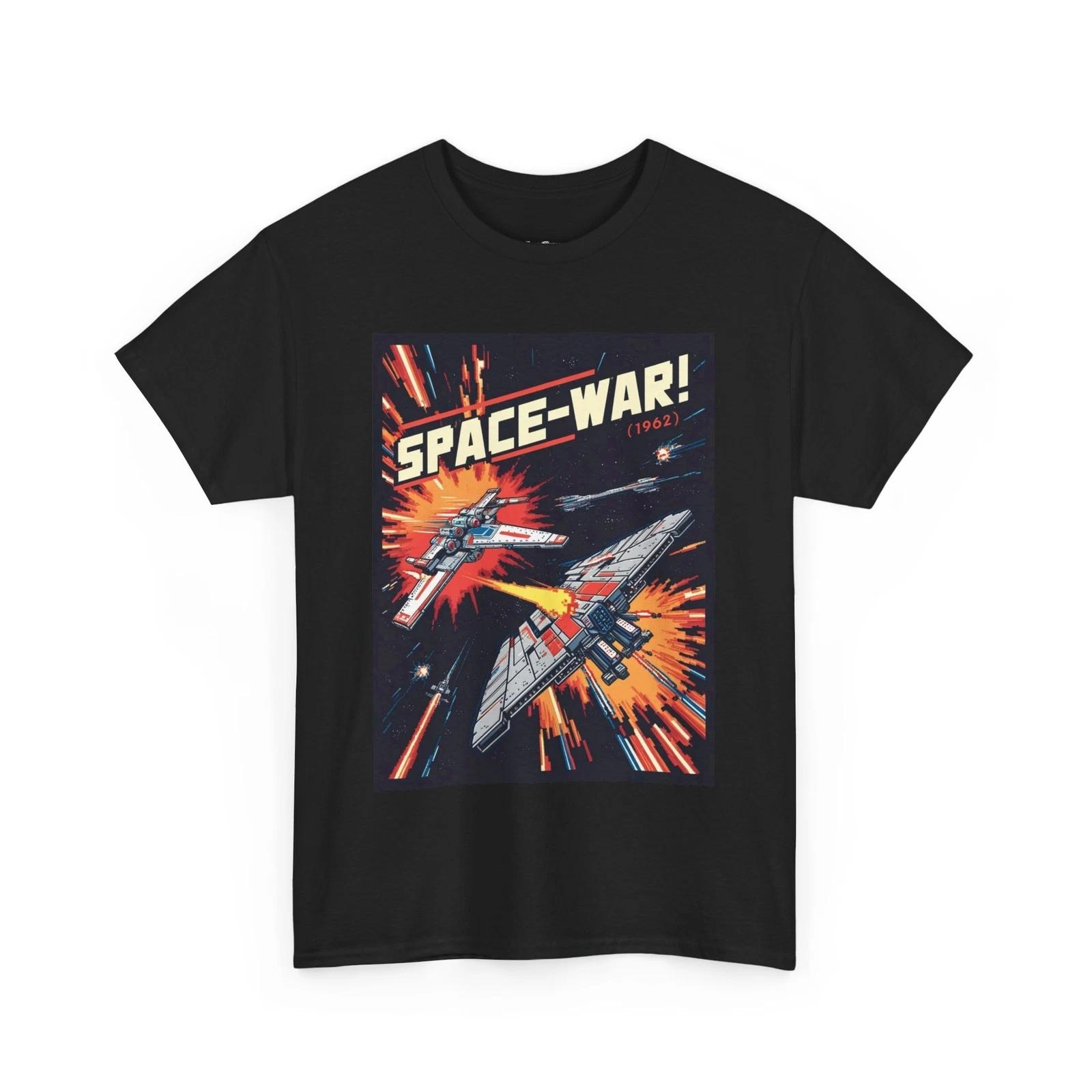 Retro Spacewar Tee, Spaceship Battle Scene Shirt, Pixelated Explosions Top, 3XL