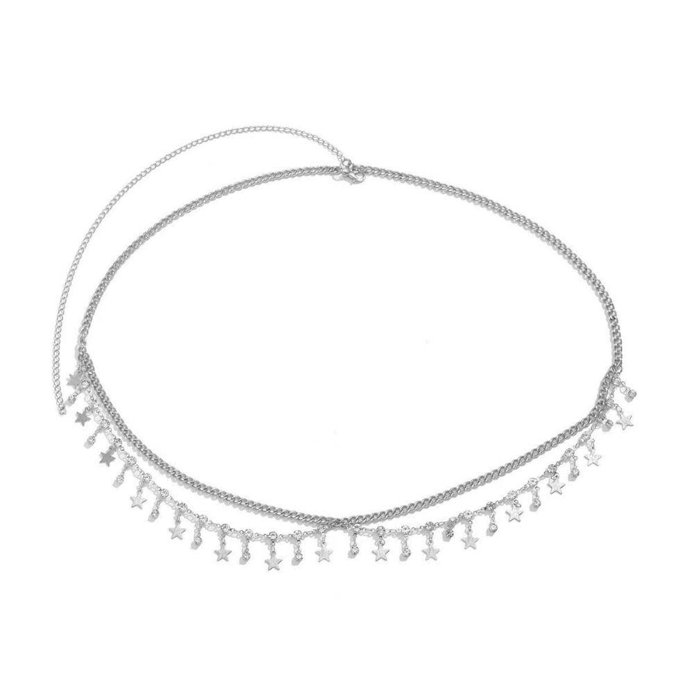 Star Glitter Tassel Boho Waist Chain Multi Layer Chain Beach Body Jewelry Belly Waist Chain Shiny Rhinestone Body Belt