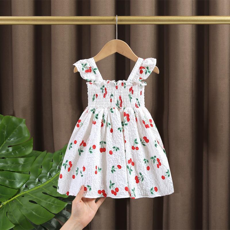 

Летнее платье для девочек с цветочным принтом и рукавами-крылышками - Малышковый корейский стиль, платье-сарафан принцессы 110cm белый