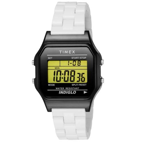 TIMEX Classic Digital Tile Collection Unisex Watch, Black Dial, Quartz Movement, TW2V20000-1, White