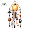 Outdoor Garden Decoration Halloween Luminous Ghost Wind Chime, Glow-in-The-Dark Hanging Ornament with Pumpkin Bat Weatherproof Metal Pendant