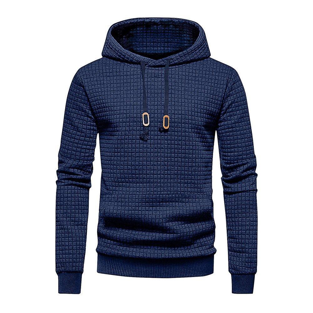 2026 New Men's Hooded Plaid Sweater Youth Casual Sports Jacquard Pullover Jacket Thin Pullover