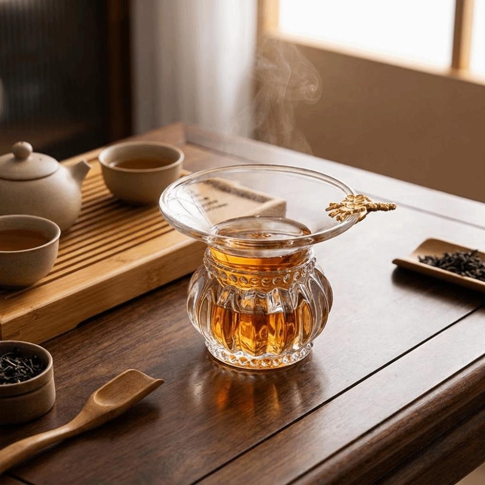 Heat-Resistant Glass Tea Strainer Transparent Thick Tea Filter Removable Japanese-Style Tea-Water Separation Strainer Office