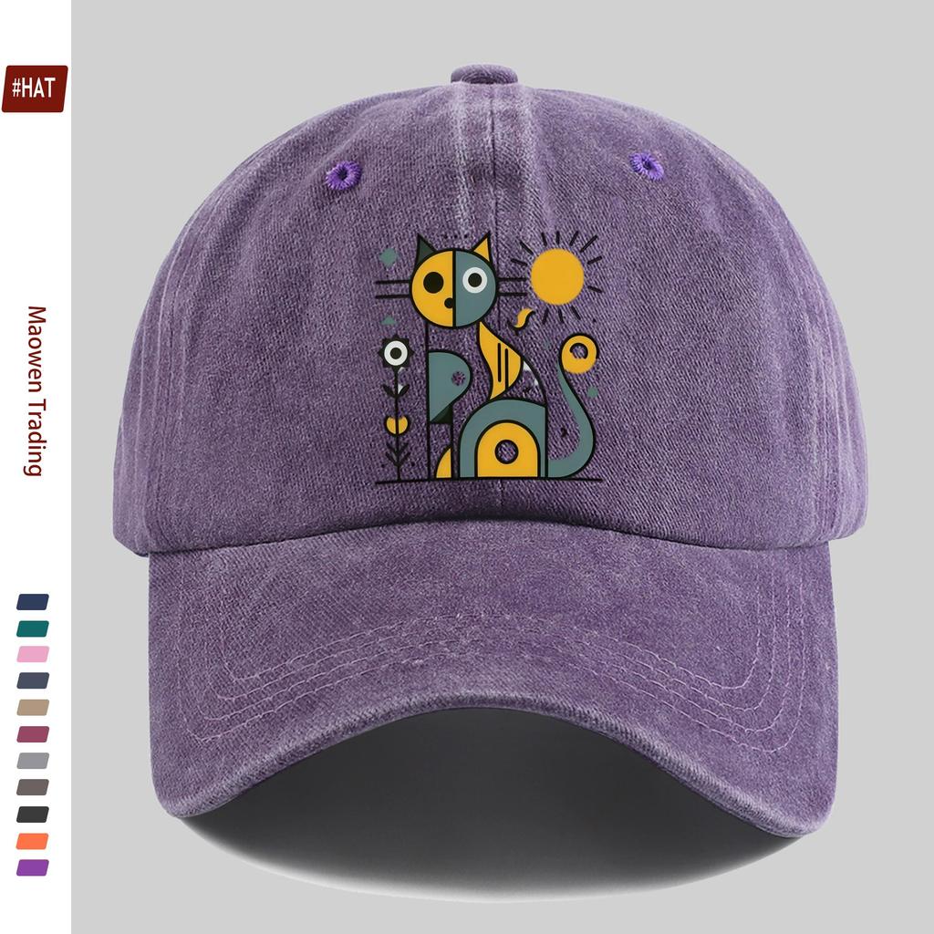 Pc Abstract Cat And Sun Pattern Printed Baseball Cap Unisex Design Sun Hat MultiColor Available Papa Cap Comfortable Lightweig