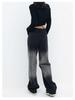 Birnenförmige High-Waist Schwarze Gradient Wide Leg Jeans für Damen - Schlankmachende Straight Leg Hose für Frühling und Herbst