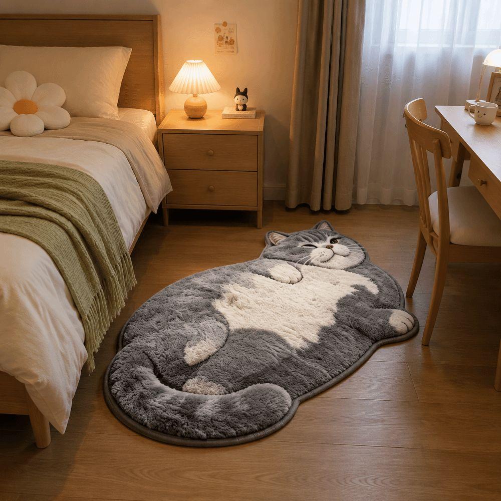 Easy To Clean Cat-Shaped Area Rug Anti-fouling Cartoon Carpet Funny Home Decor Carpet  Bedrooms