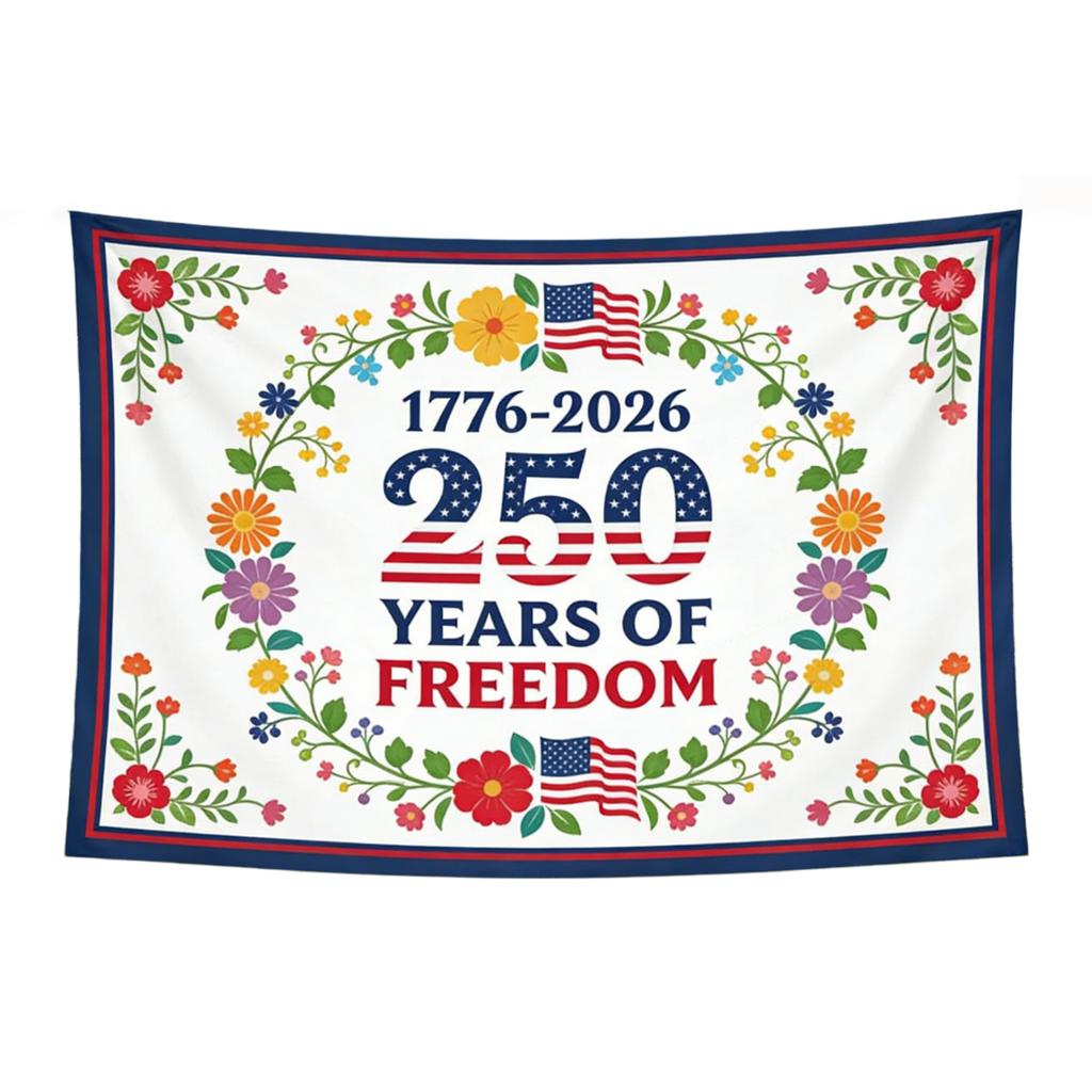 Patriotic Theme Independence 250th Anniversary Tapestry with 17762026 250 YEARS OF FREEDOM Words Home Decor High Quality