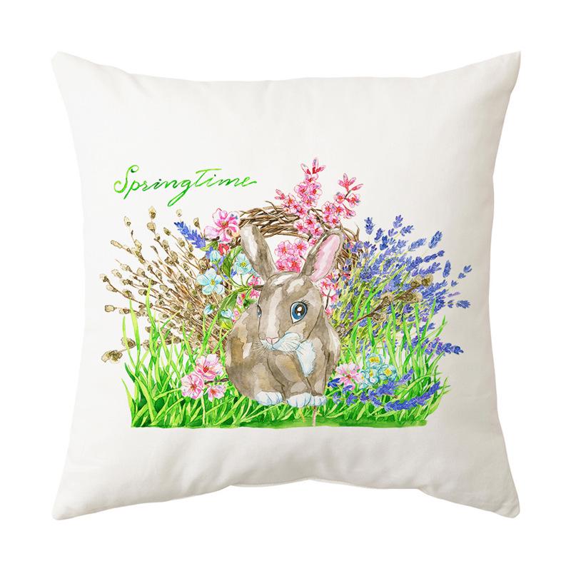 Easter Bunny Cartoon Cushion - Hand-painted Creative Sofa Back Pillow