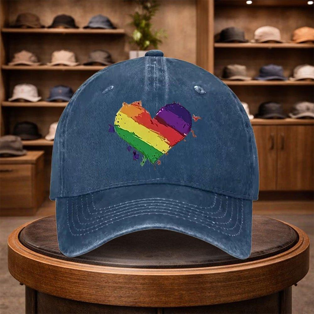 A UnisexS Rainbow HeartShaped Baseball Cap Adjustable And Stylish for Outdoor Use Featuring an Urban Design This Lightweight A