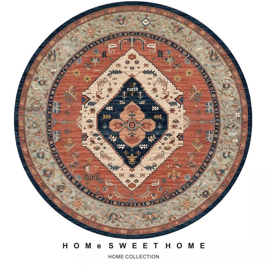 Ethnic Round Carpet: Non-slip, Wear-resistant Crystal Velvet Bedside Rug for Cool Comfort