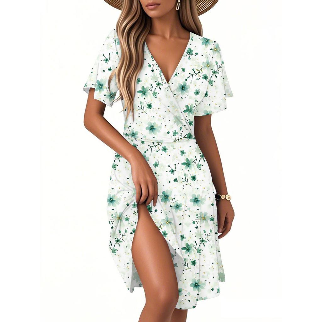 Women's Casual Fashion Dress Vintage Floral Floral Short Sleeve V-neck Dress
