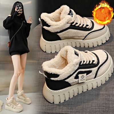 Shoes for Women Platform Raised Snow Boot Women Winter Plush Leather Boot Warm Cotton Shoe Comfort Cotton Short Boot