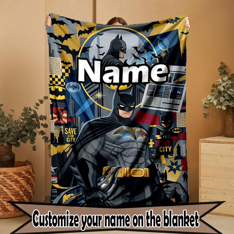 Custom Name Personalized Batman Print Blanket, Home Decor, Bedroom, Sofa, Camping, Couch, Gifts for Birthday Christmas
