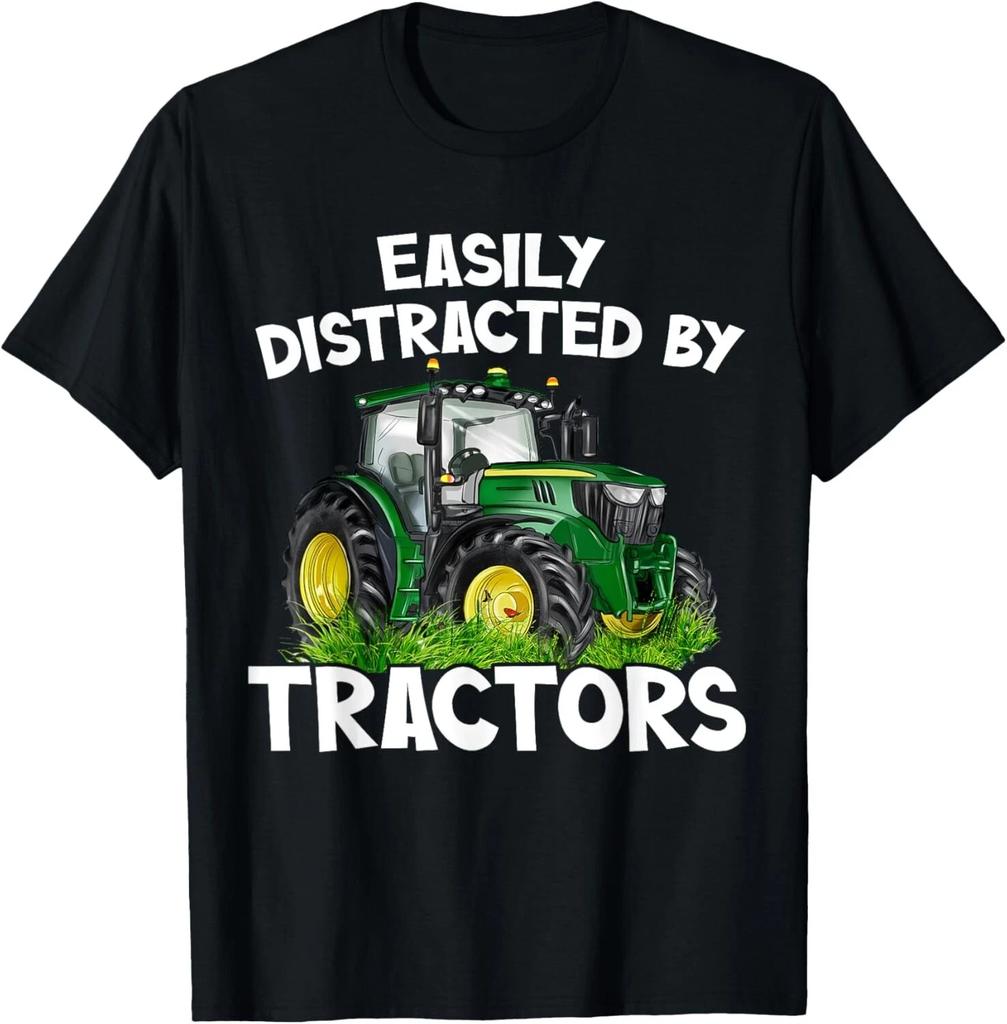 Mens Boys Easily Distracted By Tractors Funny Farmer T-Shirt Gift Unisex T-Shirt