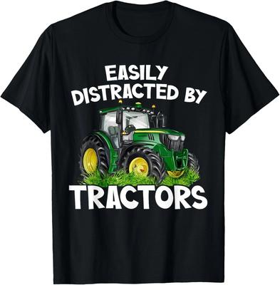 Mens Boys Easily Distracted By Tractors Funny Farmer T-Shirt Gift Unisex T-Shirt