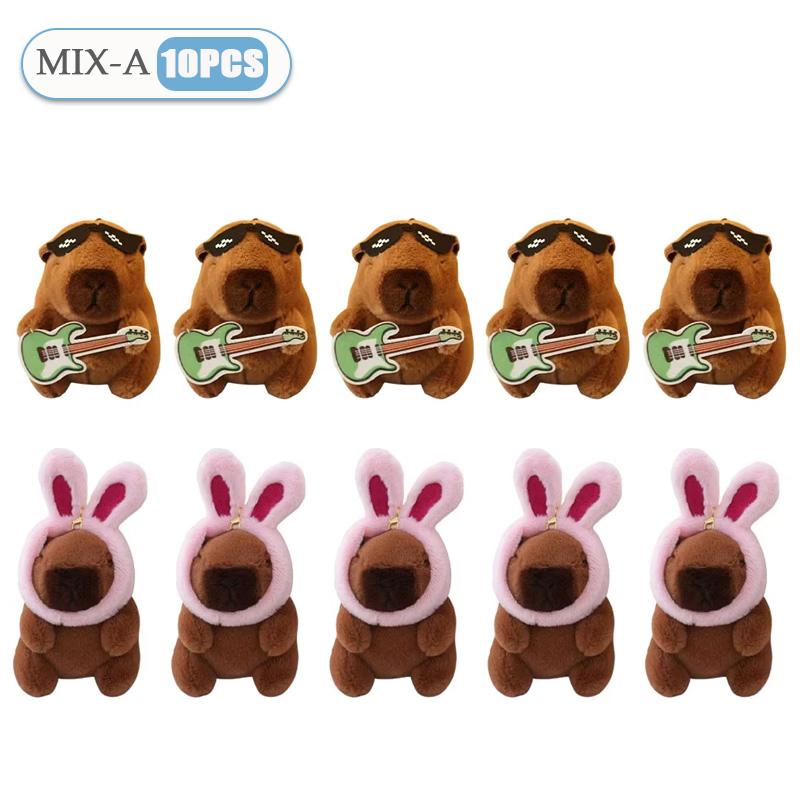 1-20PCS Cute Guitar Capybara Plush Toy Cartoon Guinea Pig Pendant Stuffed Doll Backpack Keychain Bag Car Key Ring Decor Kid Gift