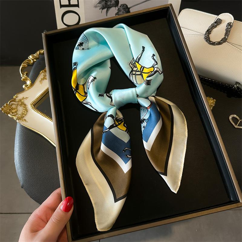 Hot-Selling Horse Small Square Scarf Simulation Silk Printing Silk Scarf Women'S Spring And Summer Scarf Temperament Versatile Decorative Scarf