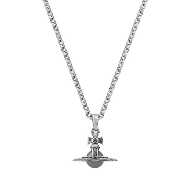 Vivienne Westwood Petite Orb Pendant Necklace Men necklace Silver Night-Gray 8053195237623 Basic Packaging-Dust Bag+Box