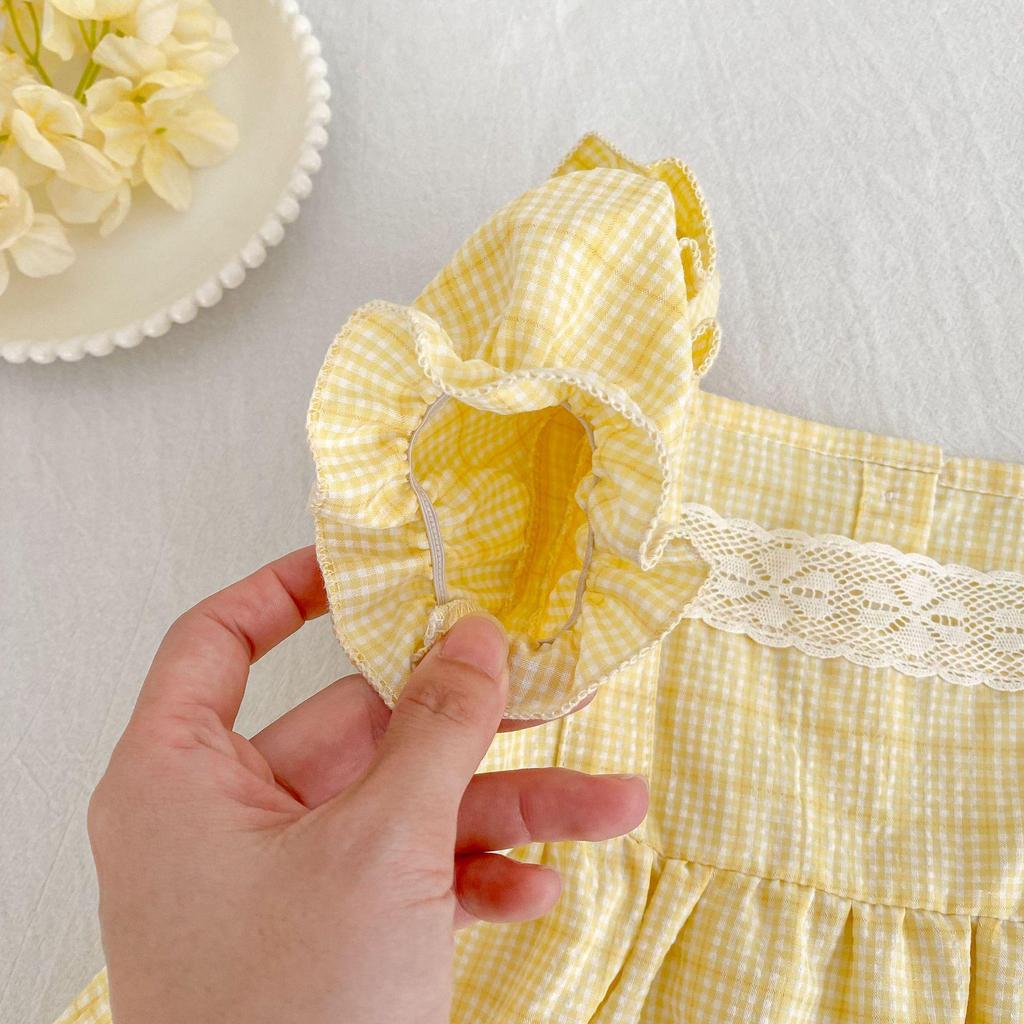Sommer kariertes Prinzessinnenkleid & Baby Strampler Geschwister Outfits