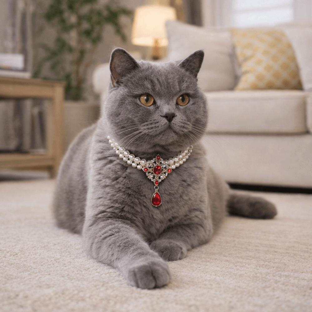 Cute Double Layer Pet Pearl Necklace Vintage Adjustable Cat Neck Chain Glamorous Crystal Cat Pearl Collar Pet Show