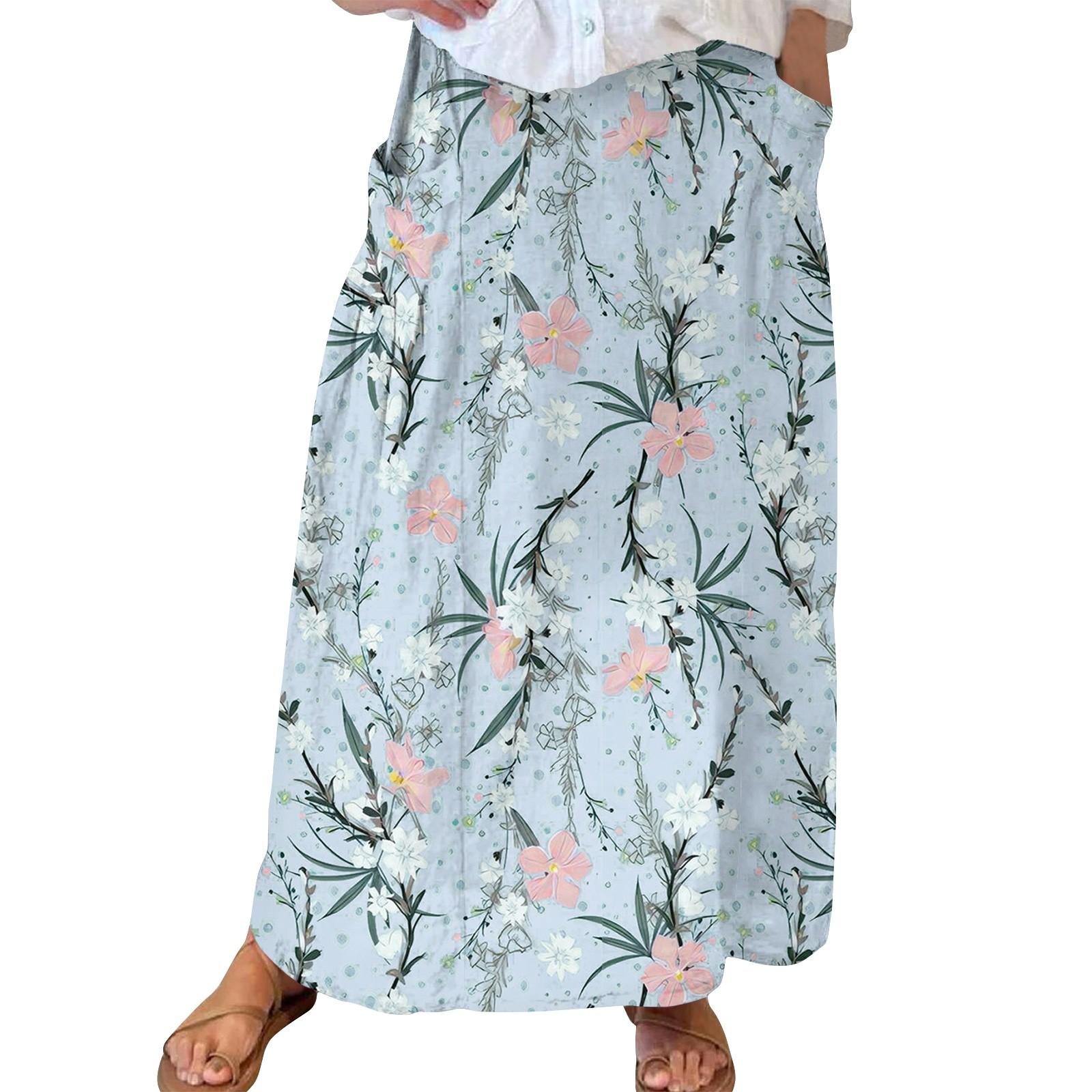 

Женская повседневная свободная юбка-макси в стиле бохо с эластичной резинкой на талии, пляжная, струящаяся, с карманом XXL светло-синий