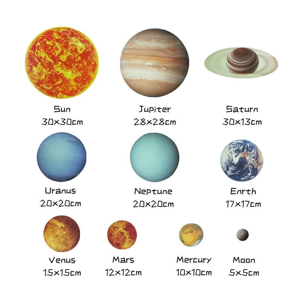 

3D светящиеся наклейки на стену с изображением девяти основных планет, светящиеся в темноте флуоресцентные наклейки из ПВХ для детской комнаты, настенные наклейки, декор обоев небесно-голубой