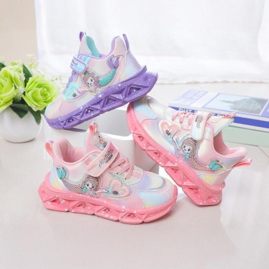Kids Sneakers Toddler Sports Shoes with Lights Breathable Anti-skid Princess Shoes