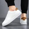 Mens Classic White Athletic Shoes Daily Genuine Leather Lace-Up Shoes Breathable Perforated Lightweight Walking Footwear For Male