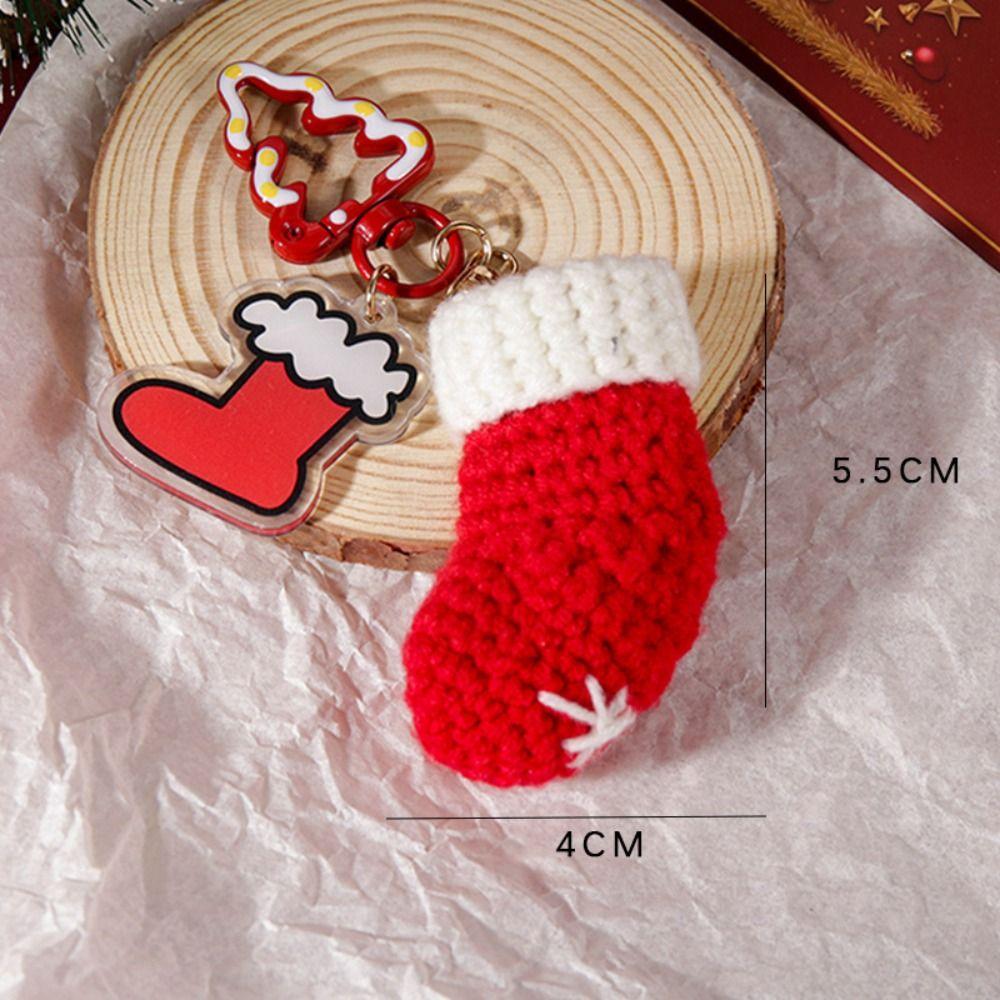 Knitted Doll Christmas Tree Keychain Handmade Ornament Christmas Stocking Keychain Creative Kawaii Christmas Keyring Gifts