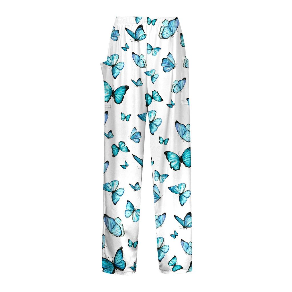 Womens Summer Print Casual Loose Pants Plus Size Loose Beach Pants