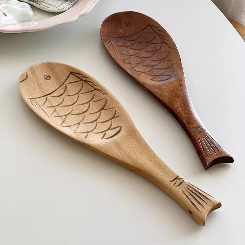 Japanese-style Cute Wooden Fish-shaped Natural Solid Wood Rice Spoon for Electric Rice Cooker