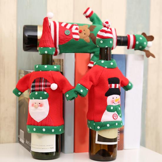 1 Set Bottle Cover Reusable Cartoon Pattern Knitted Fabric Christmas Winebottle Dress for Decorating
