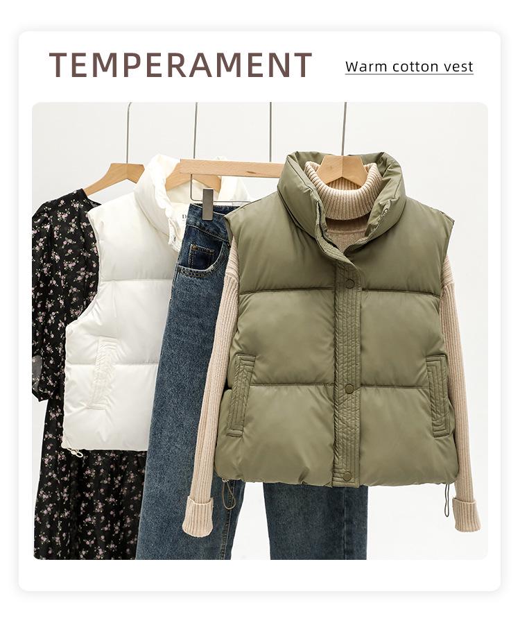 2024 Trendy Loose Stand-Up Collar Cotton Vest: Sleeveless Autumn/Winter Outerwear