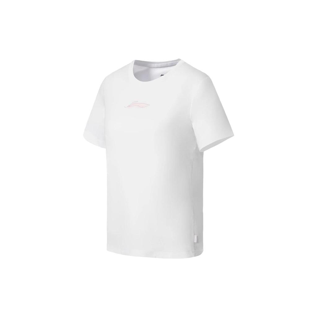 Li Ning Fitness Series Logo Print Solid Color Round Neck Short Sleeve T-Shirt Women Tops White ATSS360-7