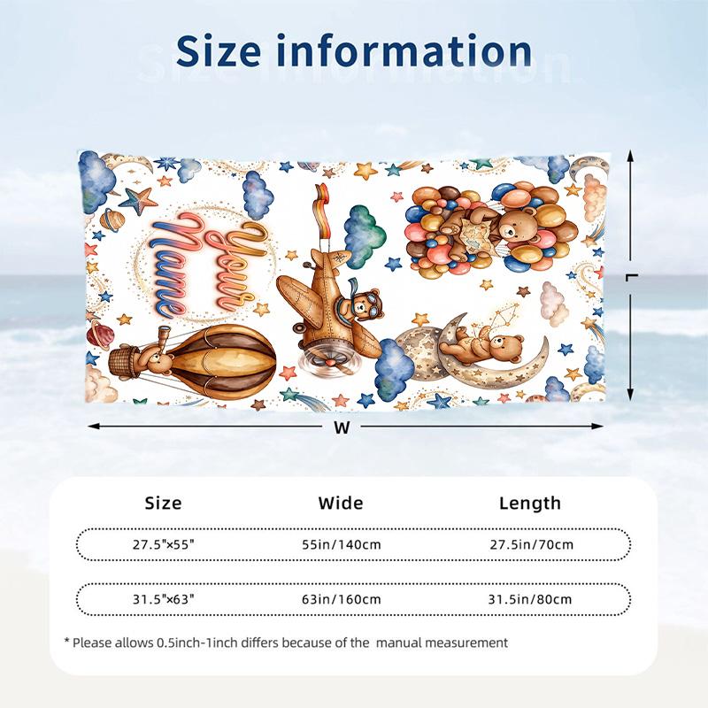 Teddy Bear Theme Beach Towel Personalized Custom Name & Text Soft Quick Dry Beach Towel for Swimming Travel